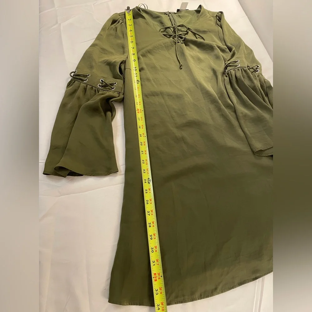 Venus Long Bell Sleeves Mini Dress Olive Green Size Medium - Picture 14 of 15